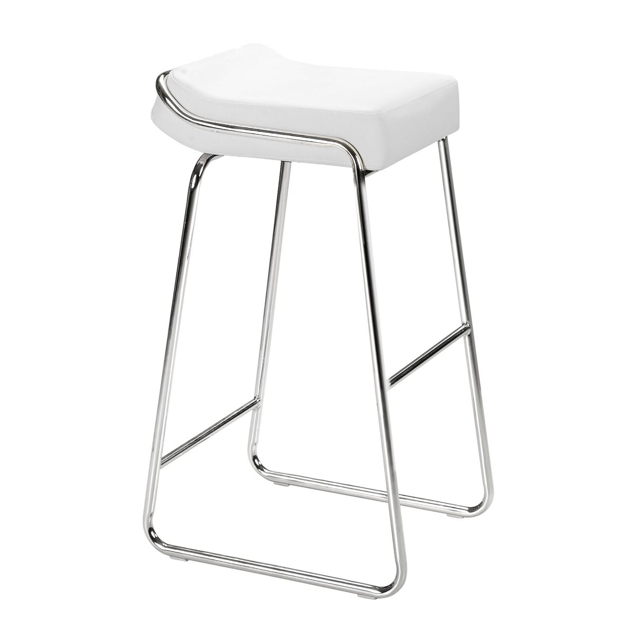 Modern Home Set of 2 Cream White and Silver Upholstered Bar Stools 33"